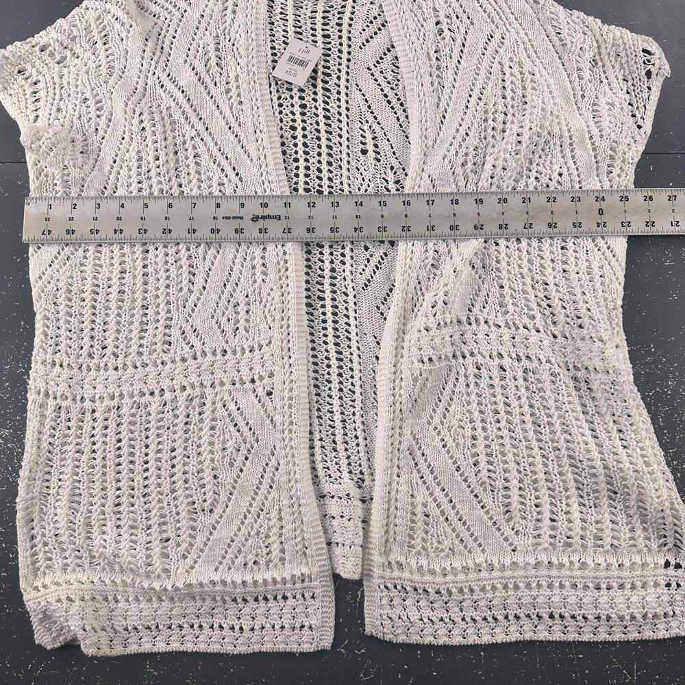 J Jill Sweater Women XS/S White Waterfall Cardigan Sheer Crochet Cap Sleeve NWT - Picture 3 of 6